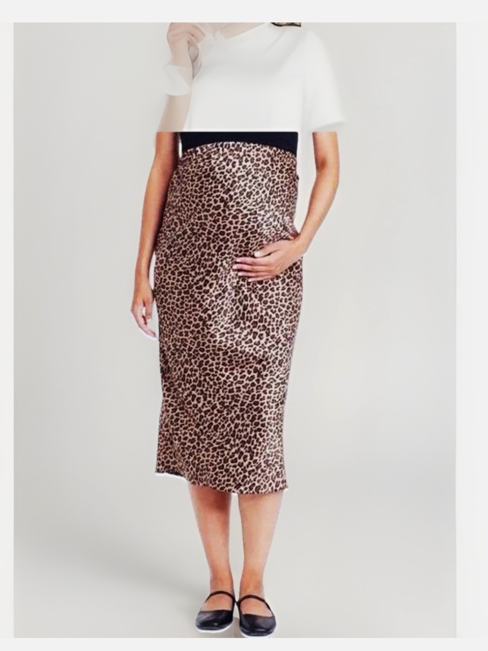 Ingrid & Isabel Leopard Animal
Print Maternity Satin Midi Skirt new